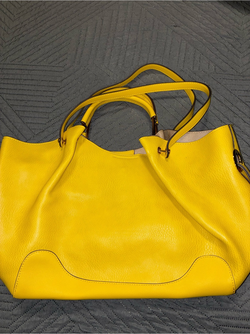 Sondra Roberts Yellow Pebbled Satchel Top Handle Gold Hardware NWOT